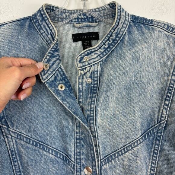 NWOT Topshop Acid Wash Denim Shirt Dress Y2K Utility Snap Button 6 - Picture 5 of 12